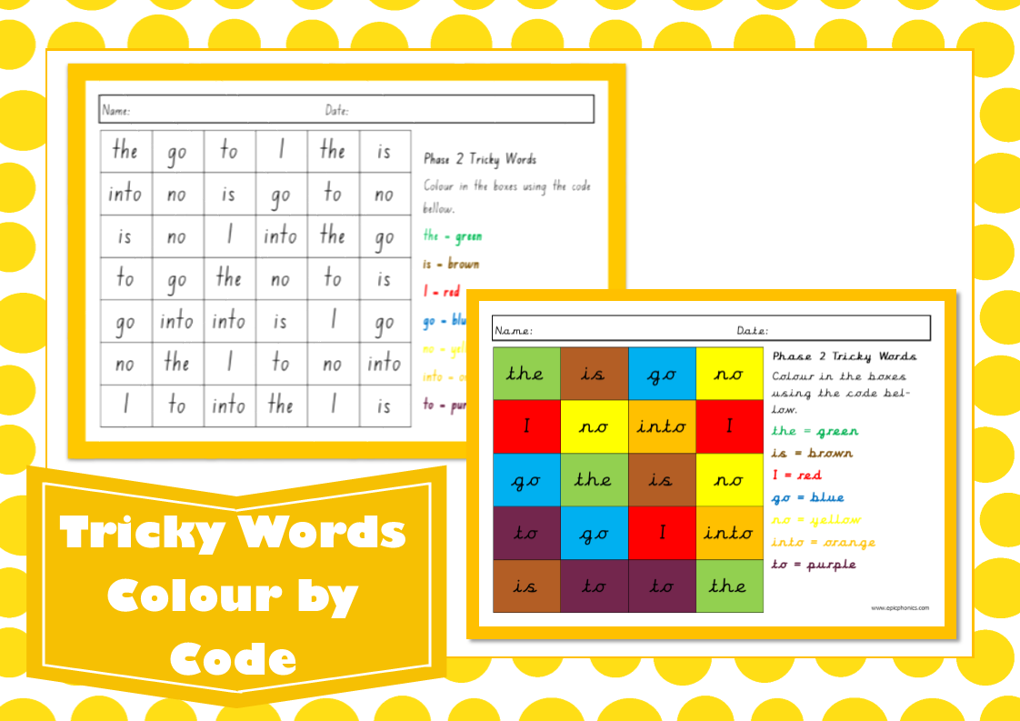 Phase 2 Tricky Words Colour by Code